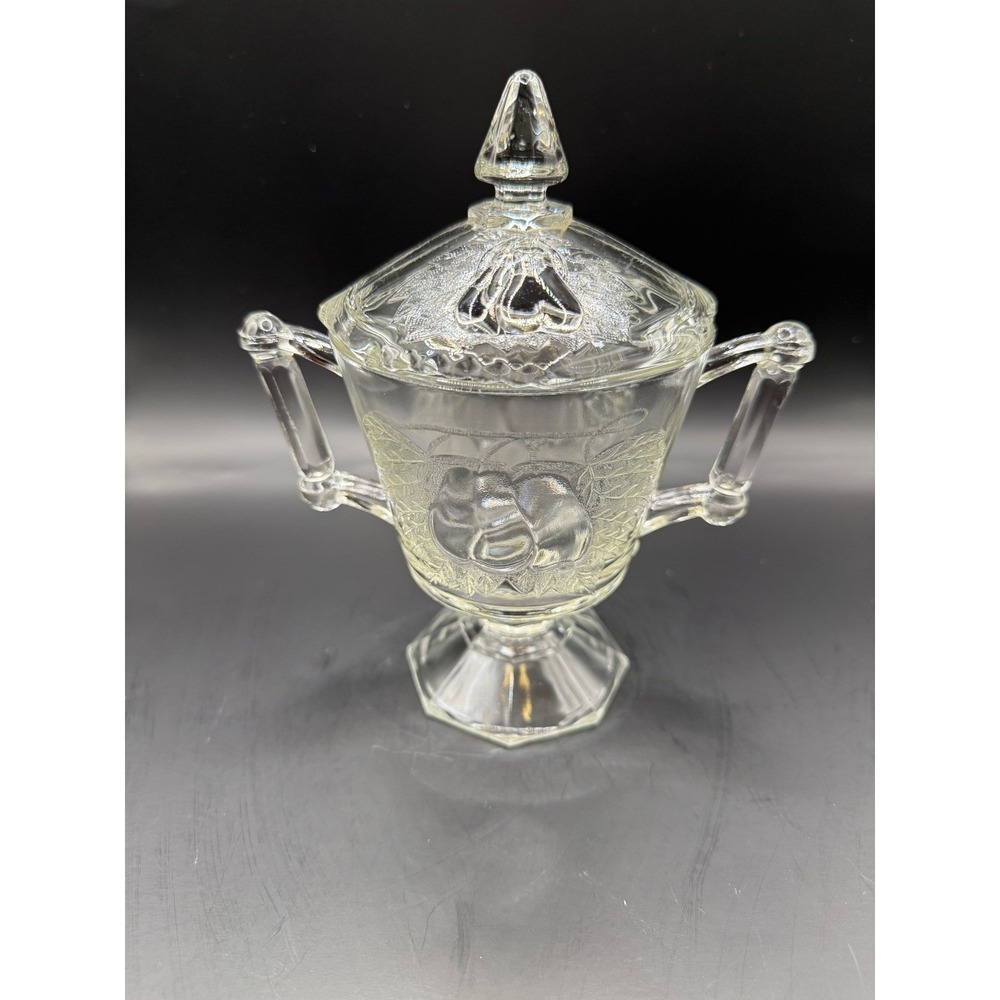 Vintage‎ Jeannette Glass Co. "Baltimore Pear"Pattern Sugar Bowl /Lid Clear Glass